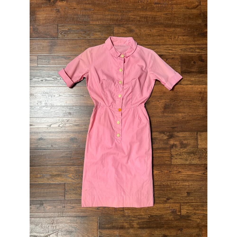 Vintage Clothing - Button Front Shirt Dress - Cotton Candy Pink - Small